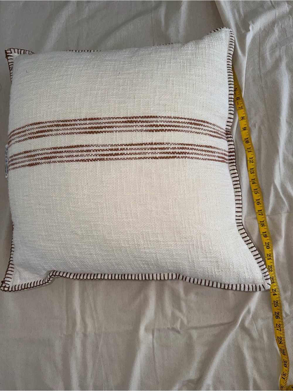 Cream Decorative Throw Pillow with Brown Stripe